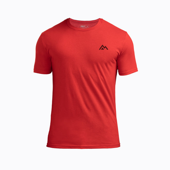 The REP Fitness Men's Peak Tri-Blend Crew T-Shirt in Heather Red/Black front