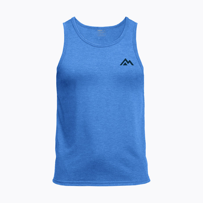 The REP Fitness Men's Peak Tri-Blend Tank in Heather Azure/Navy front
