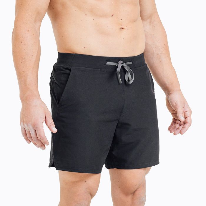 The REP Fitness Men's Pinnacle Shorts in Black on body