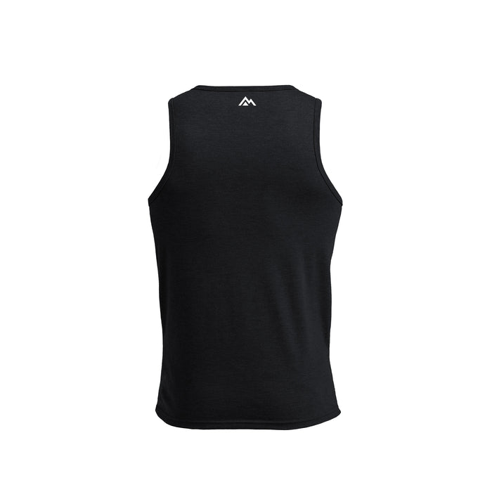 The REP Fitness Men's Rise Tri-Blend Tank in Heather Black/Blue back