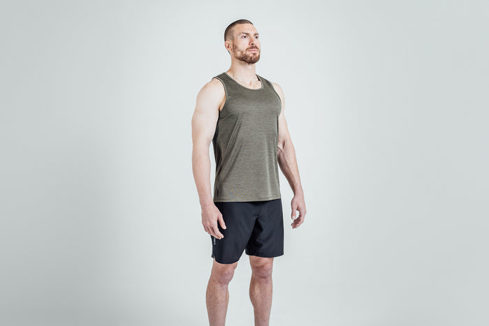 The REP Fitness Men's Sigmatech Tank Top in Heather Olive front
