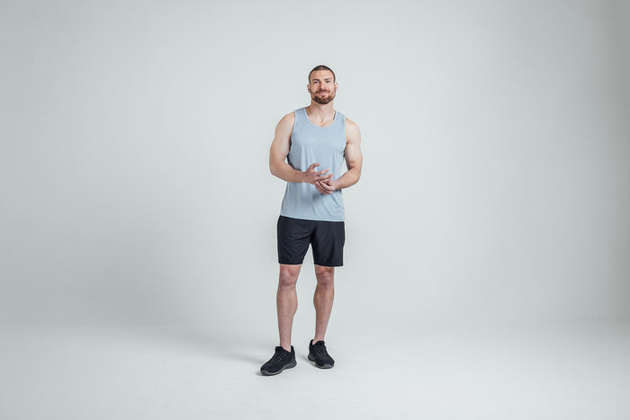 The REP Fitness Men's Sigmatech Tank Top in Heather Dusty Blue front
