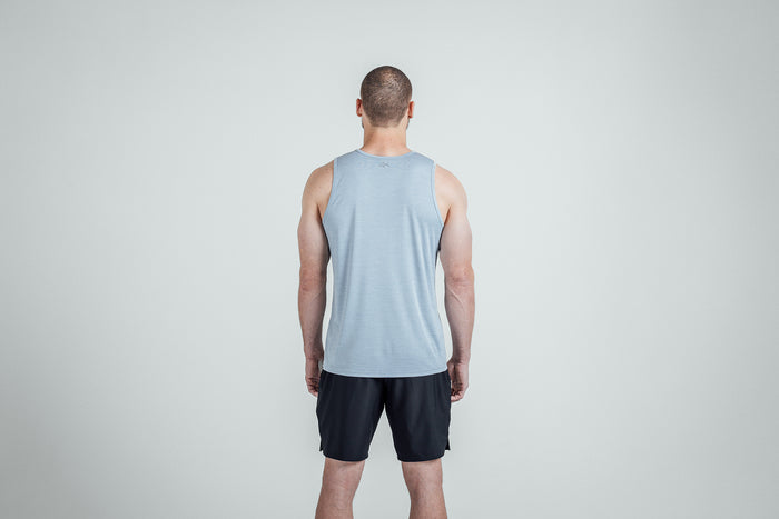 The REP Fitness Men's Sigmatech Tank Top in Heather Dusty Blue back