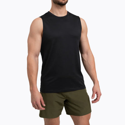 The REP Fitness Men's Solis Muscle Tee in Black front, cropped torso