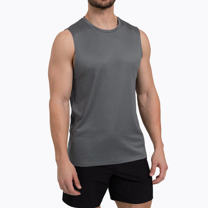 The REP Fitness Men's Solis Muscle Tee in Cool Gray front, cropped torso