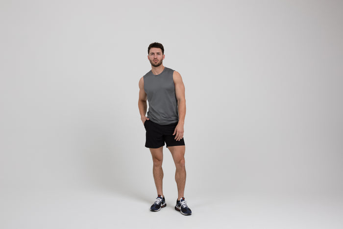 The REP Fitness Men's Solis Muscle Tee in Cool Gray front
