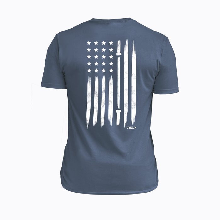 The REP Fitness Men's USA Tri-Blend Crew T-Shirt in Heather Navy/White back