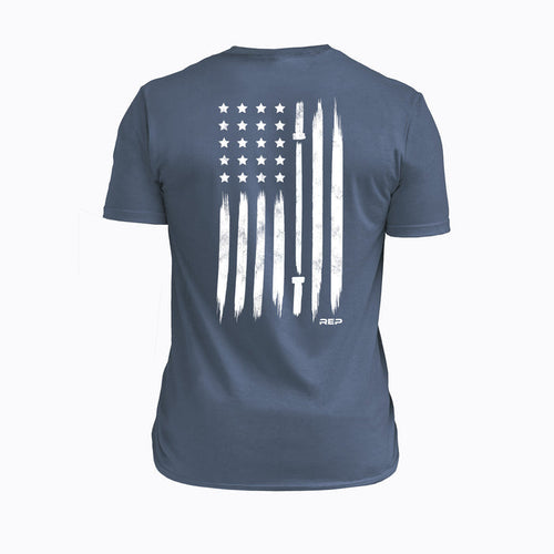 The REP Fitness Men's USA Tri-Blend Crew T-Shirt in Heather Navy/White back