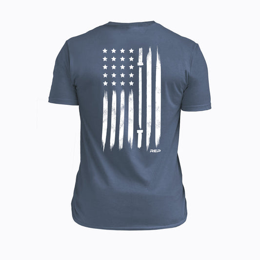 The REP Fitness Men's USA Tri-Blend Crew T-Shirt in Heather Navy/White back