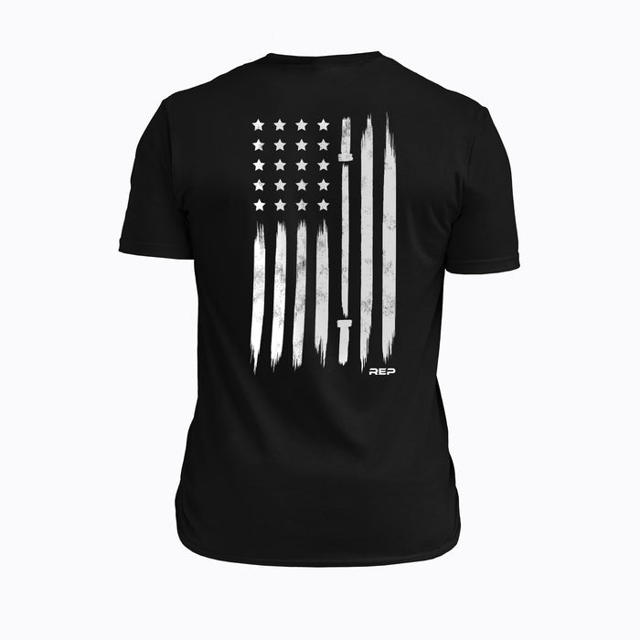 The REP Fitness Men's USA Tri-Blend Crew T-Shirt in Heather Black/White back