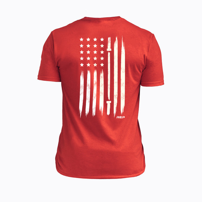 The REP Fitness Men's USA Tri-Blend Crew T-Shirt in Heather Red/White back