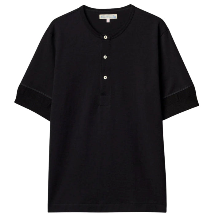 Merz b Schwanen 207 Loopwheeled Classic Fit Midweight Short Sleeve Henley - Deep Black