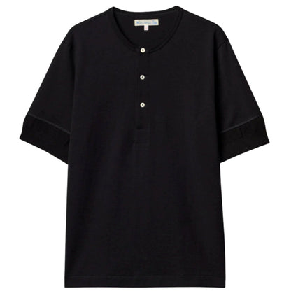 Merz b Schwanen 207 Loopwheeled Classic Fit Midweight Short Sleeve Henley - Deep Black