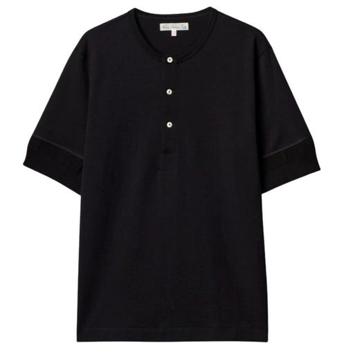 Merz b Schwanen 207 Loopwheeled Classic Fit Midweight Short Sleeve Henley - Deep Black