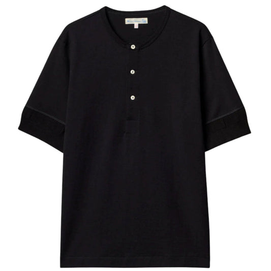 Merz b Schwanen 207 Loopwheeled Classic Fit Midweight Short Sleeve Henley - Deep Black