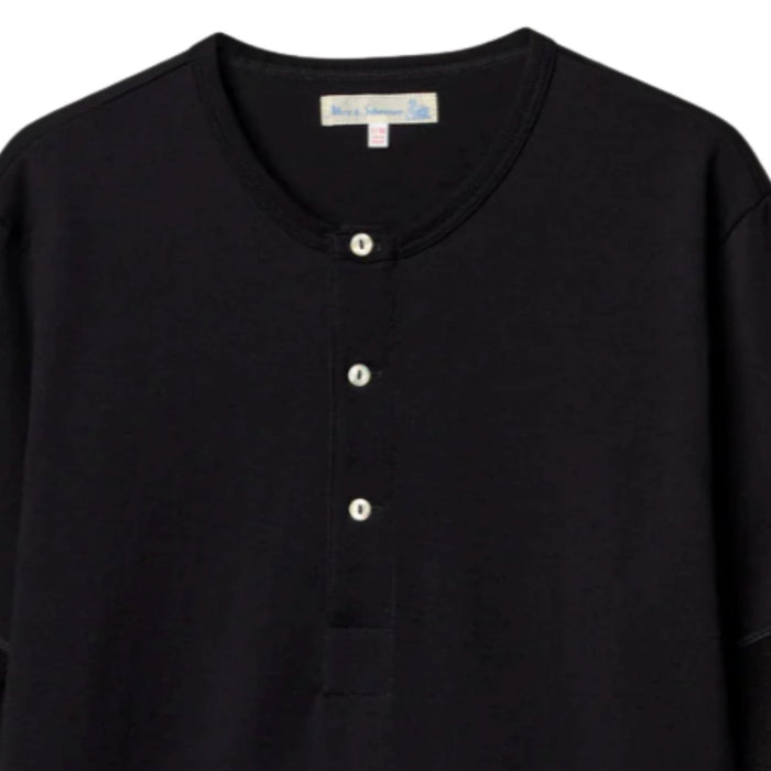 Merz b Schwanen 207 Loopwheeled Classic Fit Midweight Short Sleeve Henley - Deep Black