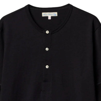 Merz b Schwanen 207 Loopwheeled Classic Fit Midweight Short Sleeve Henley - Deep Black