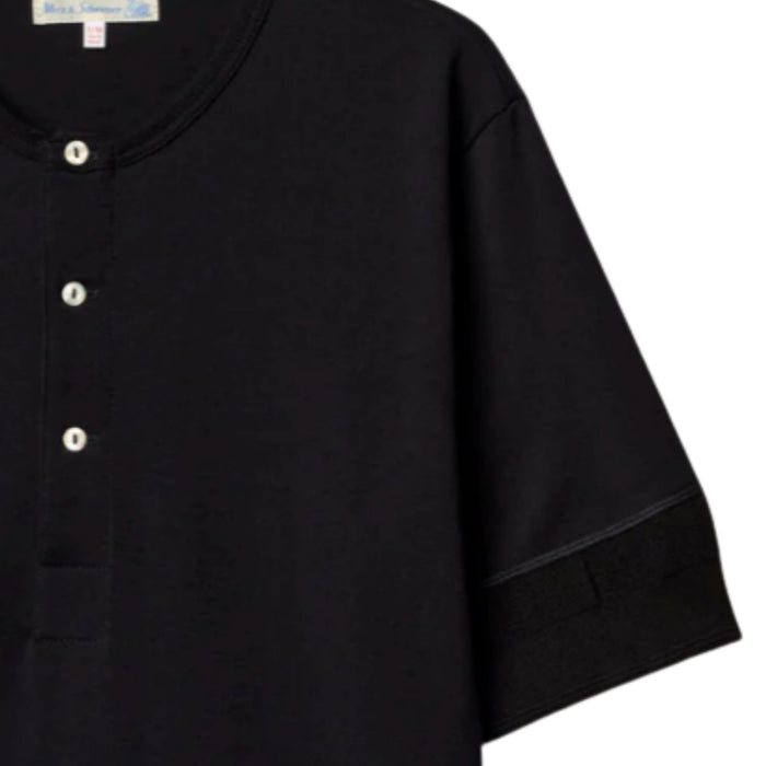 Merz b Schwanen 207 Loopwheeled Classic Fit Midweight Short Sleeve Henley - Deep Black