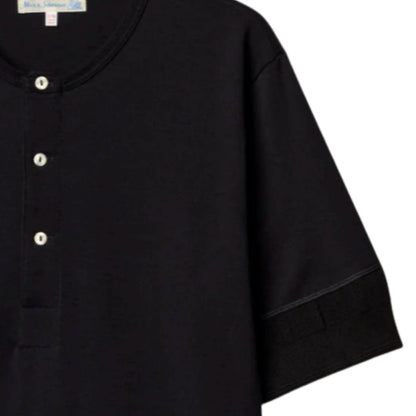 Merz b Schwanen 207 Loopwheeled Classic Fit Midweight Short Sleeve Henley - Deep Black