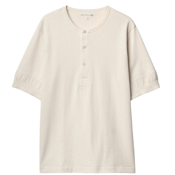 Merz b Schwanen 207 Loopwheeled Classic Fit Midweight Short Sleeve Henley - Natural