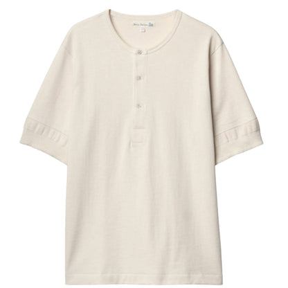 Merz b Schwanen 207 Loopwheeled Classic Fit Midweight Short Sleeve Henley - Natural