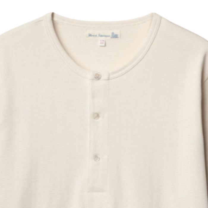 Merz b Schwanen 207 Loopwheeled Classic Fit Midweight Short Sleeve Henley - Natural