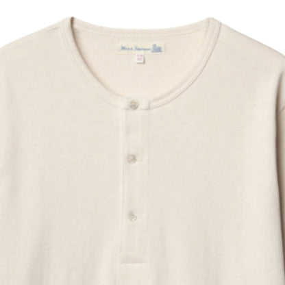 Merz b Schwanen 207 Loopwheeled Classic Fit Midweight Short Sleeve Henley - Natural