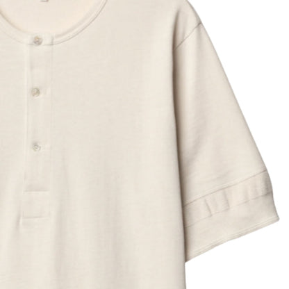 Merz b Schwanen 207 Loopwheeled Classic Fit Midweight Short Sleeve Henley - Natural