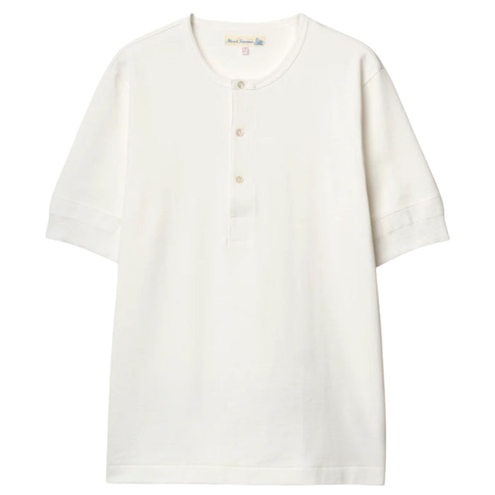 Merz b Schwanen 207 Loopwheeled Classic Fit Midweight Short Sleeve Henley - White