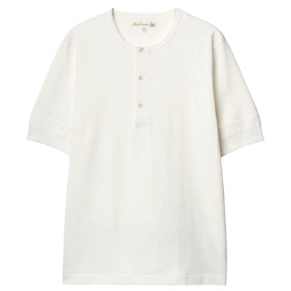 Merz b Schwanen 207 Loopwheeled Classic Fit Midweight Short Sleeve Henley - White
