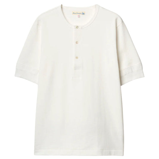 Merz b Schwanen 207 Loopwheeled Classic Fit Midweight Short Sleeve Henley - White