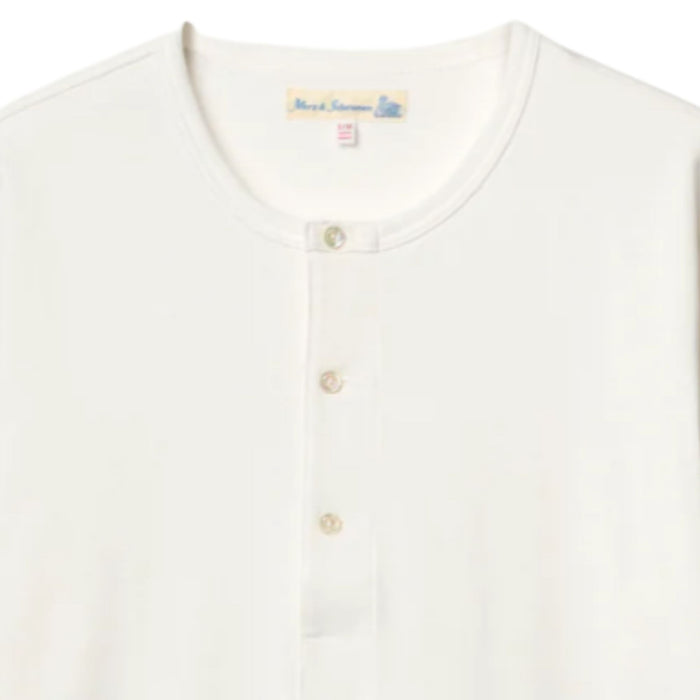 Merz b Schwanen 207 Loopwheeled Classic Fit Midweight Short Sleeve Henley - White