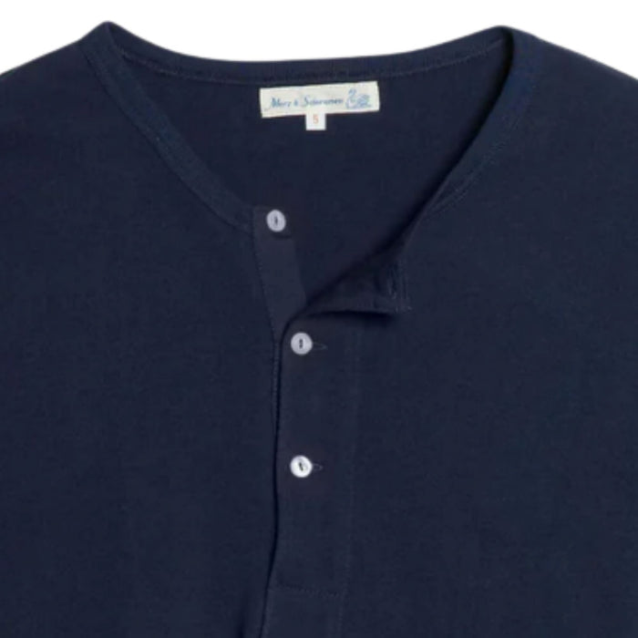 Merz b Schwanen 2M06 Vintage Machine Refined Classic Fit Long Sleeve Henley - Ink Blue