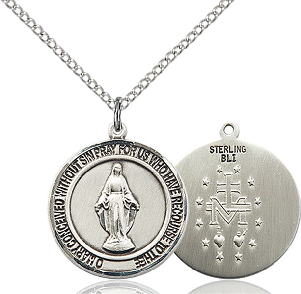 Miraculous Medal Necklace Sterling Silver 18"