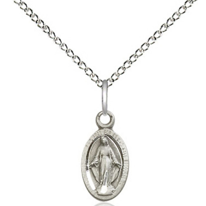Miraculous Medal Necklace Sterling Silver 18"