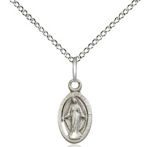 Miraculous Medal Necklace Sterling Silver 18"