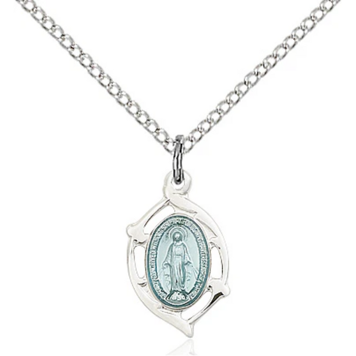 Miraculous Medal Necklace Sterling Silver 18"
