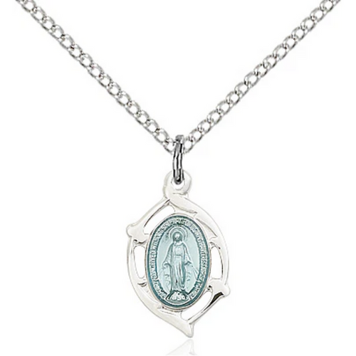 Miraculous Medal Necklace Sterling Silver 18"