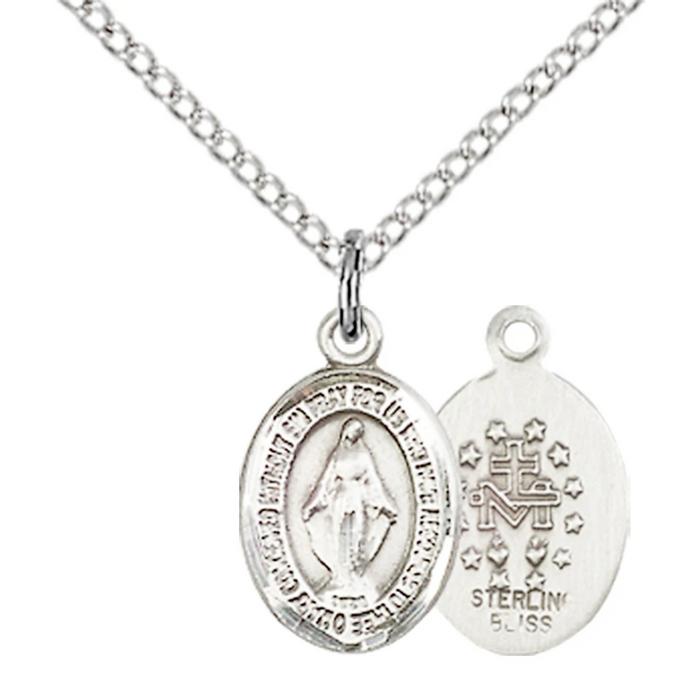 Miraculous Medal Necklace Sterling Silver 18"