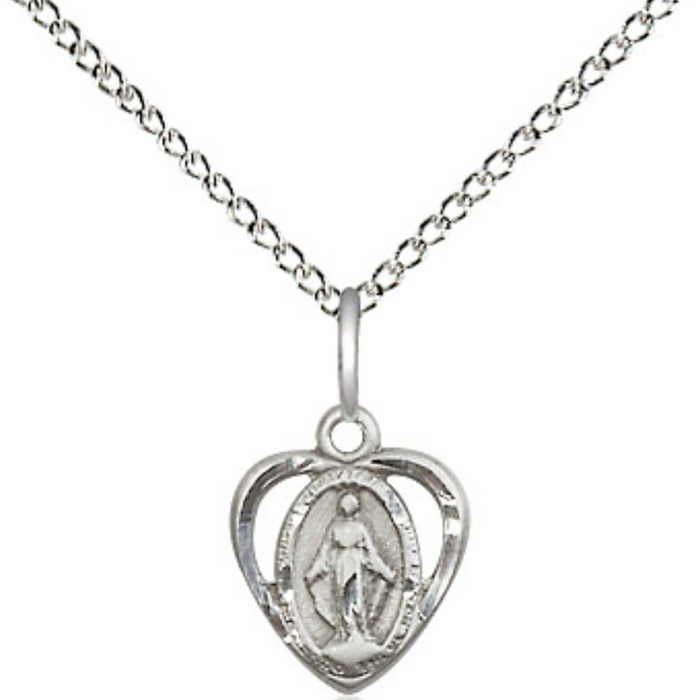 Miraculous Medal Necklace Sterling Silver 18