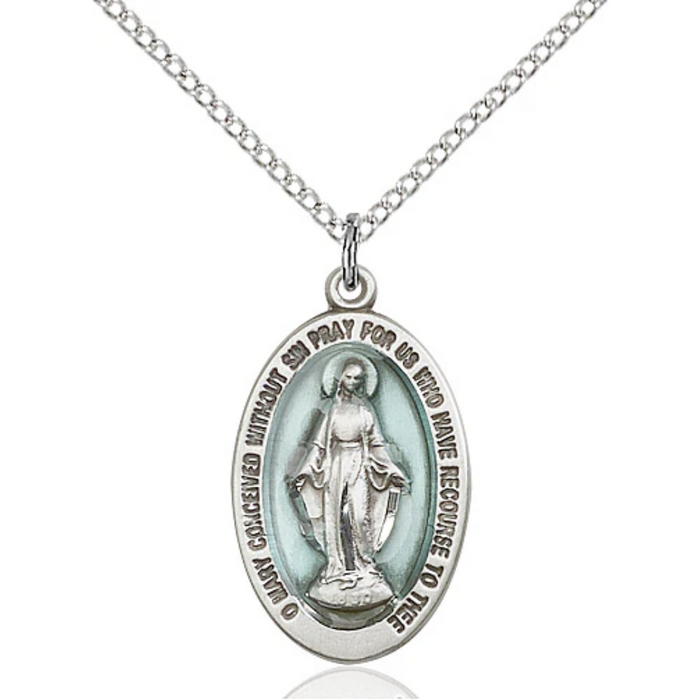 Miraculous Medal Necklace Sterling Silver 18"