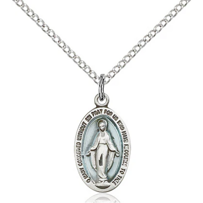 Miraculous Medal Necklace Sterling Silver 18"