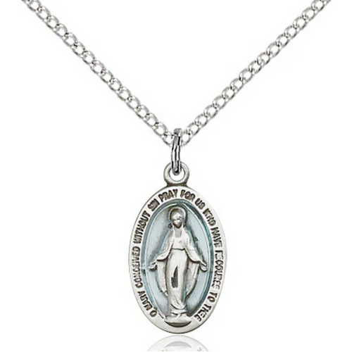 Miraculous Medal Necklace Sterling Silver 18"