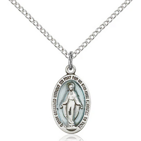 Miraculous Medal Necklace Sterling Silver 18"