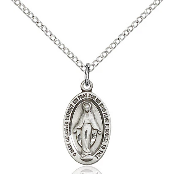 Miraculous Medal Necklace Sterling Silver 18"
