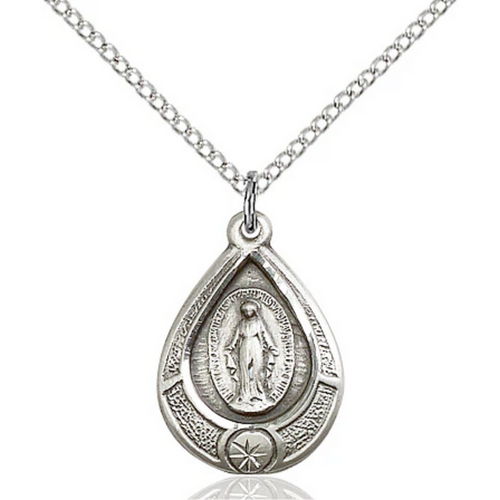 Miraculous Medal Necklace Sterling Silver 18"