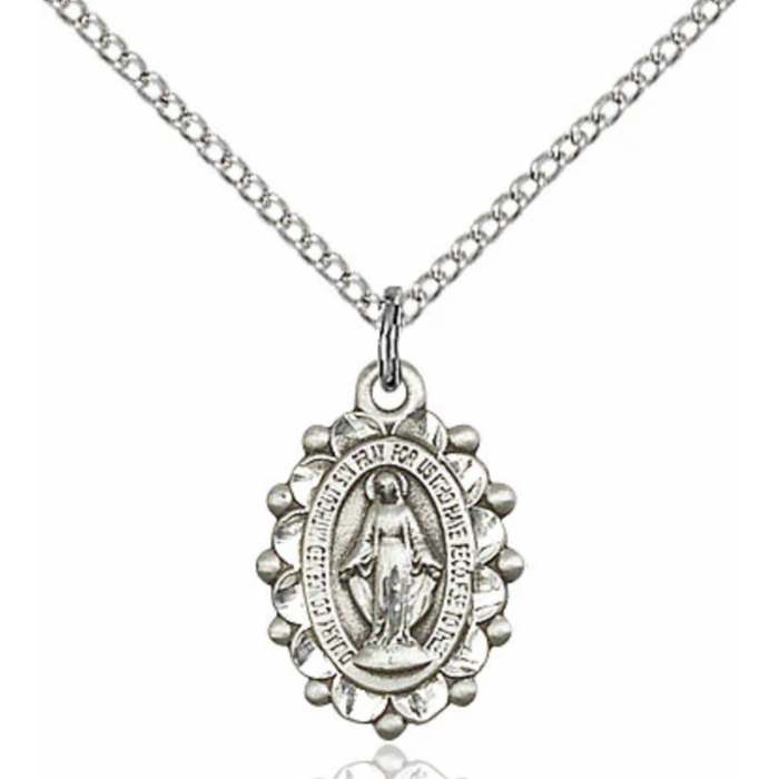 Miraculous Medal Necklace Sterling Silver 18"
