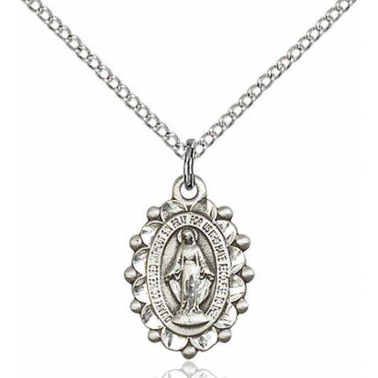 Miraculous Medal Necklace Sterling Silver 18"