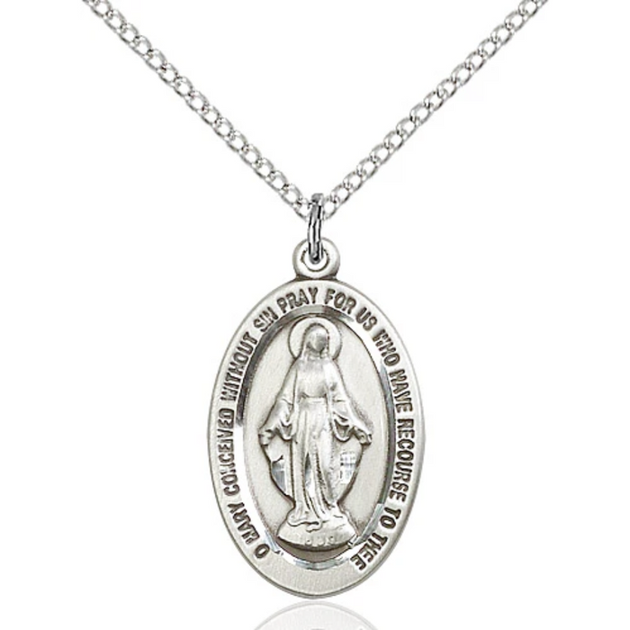 Miraculous Medal Necklace Sterling Silver 18"