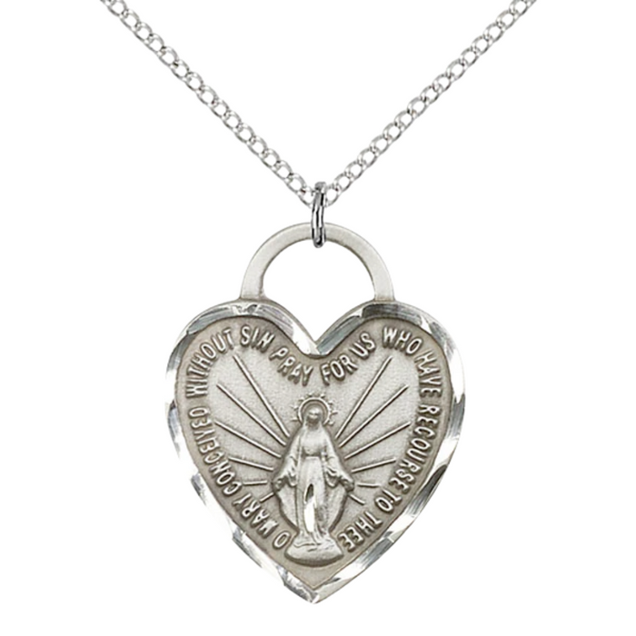 Miraculous Medal Necklace Sterling Silver 18"